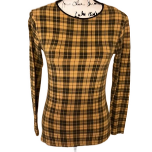 Vintage Newport News Black and gold plaid bodycon shirt Size small